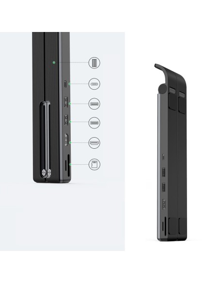
„X-Kit“ sulankstomas nešiojamojo kompiuterio stovas + USB-C šakotuvas, USB HDMI, SD, microSD kortelių skaitytuvas, juod...