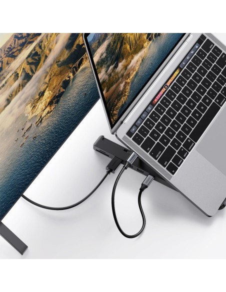 
„X-Kit“ sulankstomas nešiojamojo kompiuterio stovas + USB-C šakotuvas, USB HDMI, SD, microSD kortelių skaitytuvas, juod...