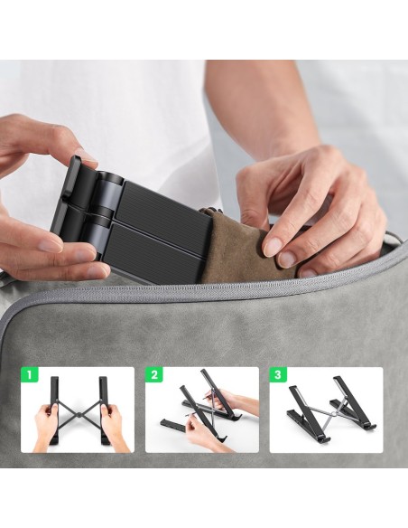 
„X-Kit“ sulankstomas nešiojamojo kompiuterio stovas + USB-C šakotuvas, USB HDMI, SD, microSD kortelių skaitytuvas, juod...