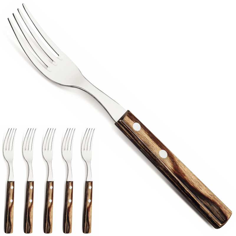 Kepsnių picos stalo šakutė su medine rankena Churrasco rinkinys 6 vnt.ilgis 200 mm