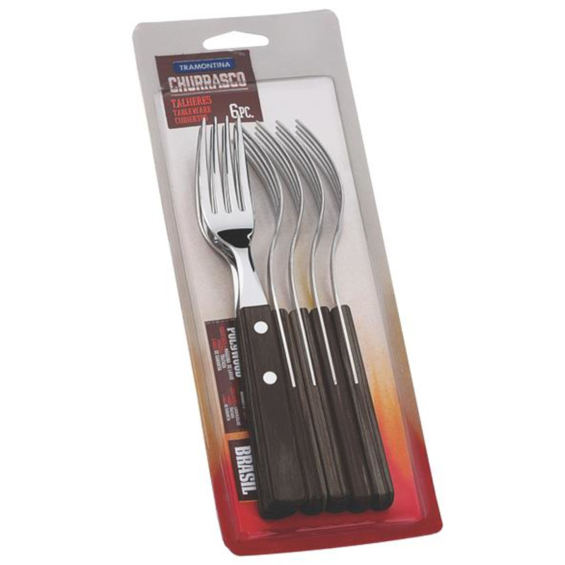 Kepsnių picos stalo šakutė su medine rankena Churrasco rinkinys 6 vnt.ilgis 200 mm