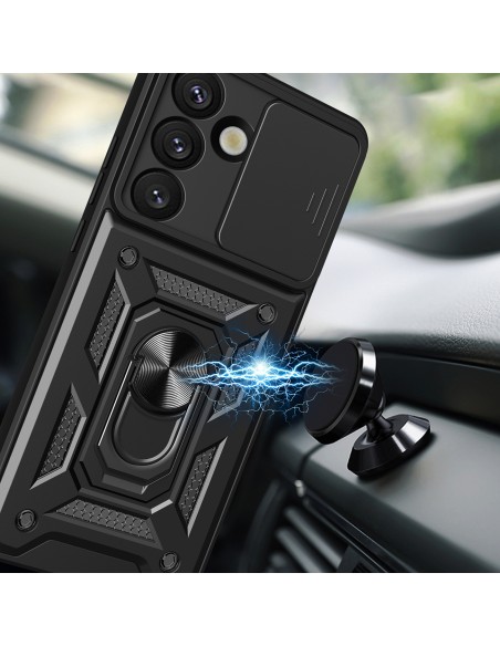 
Šarvuotas dėklas su stovu ir kameros dangteliu, skirtas „Honor 400 Hybrid Armor Camshield“ - juodas
