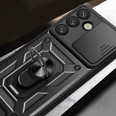 
„Hybrid Armor Camshield“ dėklas su stovu ir kameros dangteliu, skirtas „Nothing Phone 2a 5G“ – juodas
