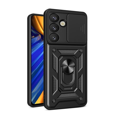 
Šarvuotas dėklas su stovu ir kameros skydeliu, skirtas „Samsung Galaxy M16 5G / F16 5G Hybrid Armor Camshield“ - juodas...