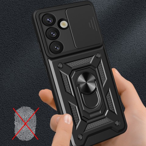 
Šarvuotas dėklas su stovu ir kameros skydeliu, skirtas „Samsung Galaxy M16 5G / F16 5G Hybrid Armor Camshield“ - juodas...