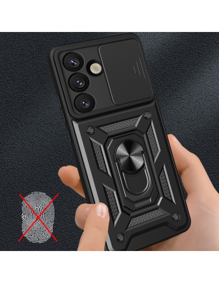 
Šarvuotas dėklas su stovu ir kameros skydeliu, skirtas „Samsung Galaxy M06 5G / F06 5G Hybrid Armor Camshield“ - juodas...
