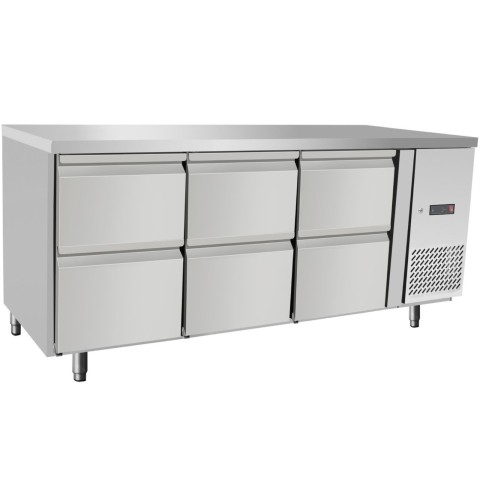 
Gastronominis šaldomas stalas su 6 stalčiais 204 l 400 W 1795x700x840 mm
