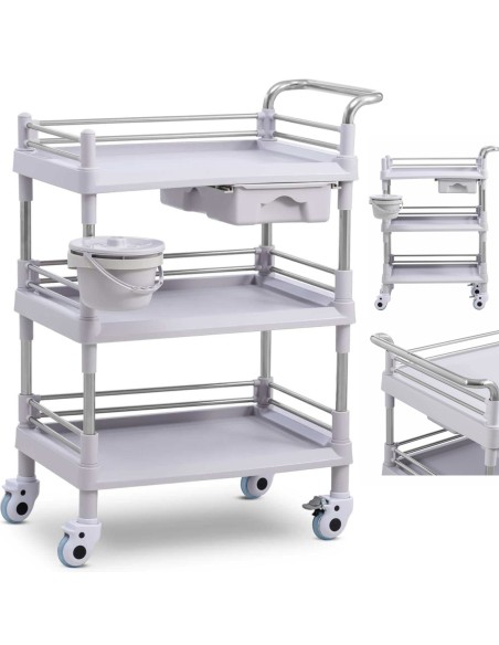 Kosmetinių procedūrų laboratorinis vežimėlis 3 lentynos 1 stalčius 72 x 65 x 99 cm 30 kg