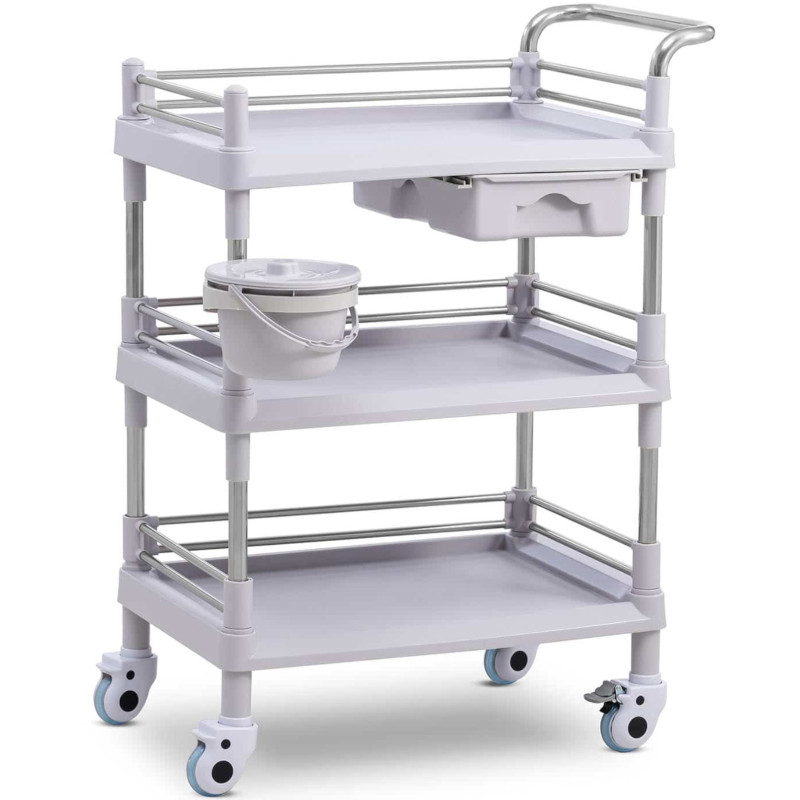 Kosmetinių procedūrų laboratorinis vežimėlis 3 lentynos 1 stalčius 72 x 65 x 99 cm 30 kg