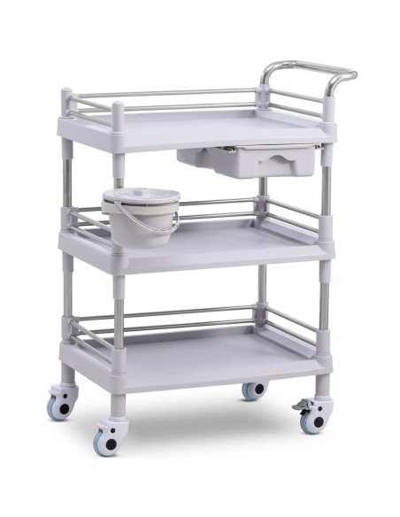 Kosmetinių procedūrų laboratorinis vežimėlis 3 lentynos 1 stalčius 72 x 65 x 99 cm 30 kg