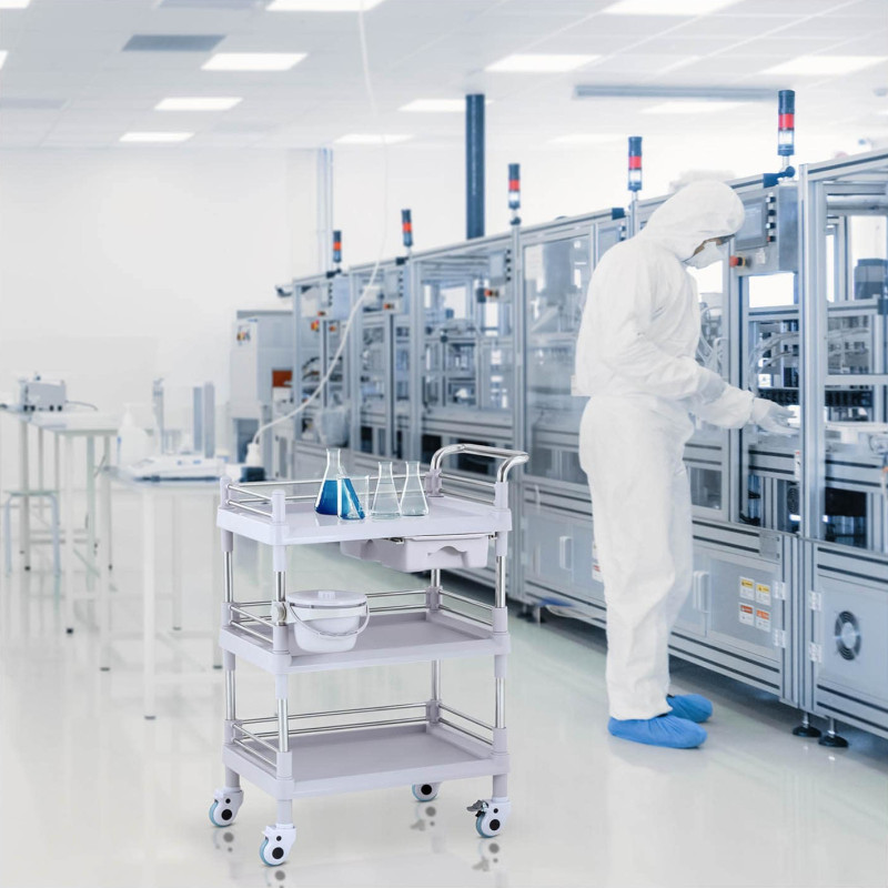 Kosmetinių procedūrų laboratorinis vežimėlis 3 lentynos 1 stalčius 72 x 65 x 99 cm 30 kg