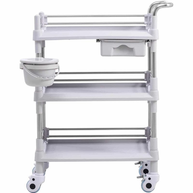 Kosmetinių procedūrų laboratorinis vežimėlis 3 lentynos 1 stalčius 72 x 65 x 99 cm 30 kg