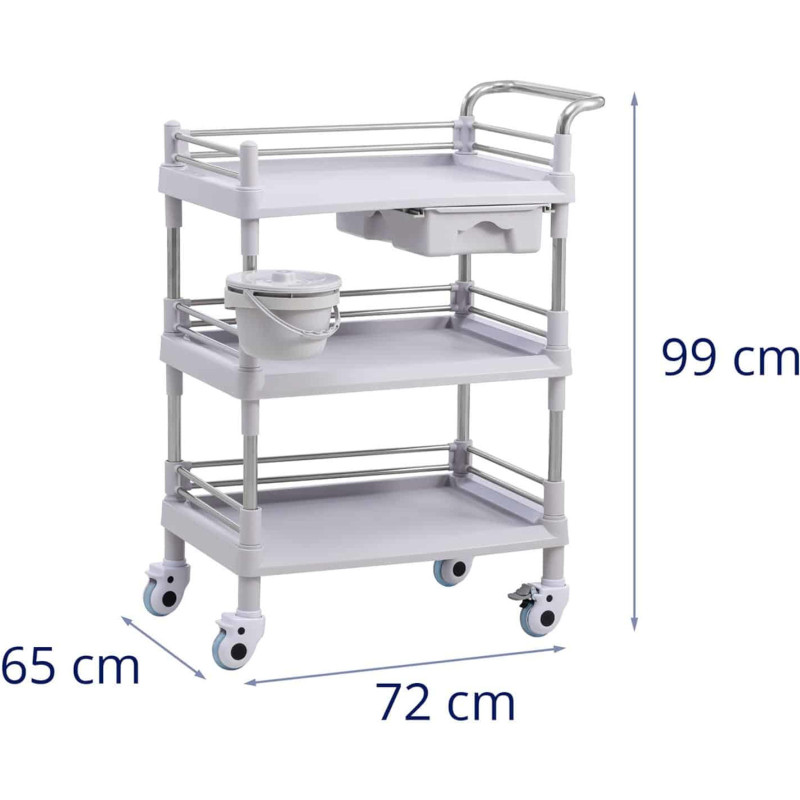 Kosmetinių procedūrų laboratorinis vežimėlis 3 lentynos 1 stalčius 72 x 65 x 99 cm 30 kg