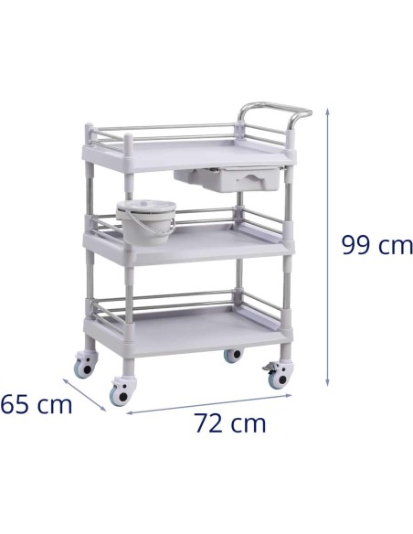 Kosmetinių procedūrų laboratorinis vežimėlis 3 lentynos 1 stalčius 72 x 65 x 99 cm 30 kg