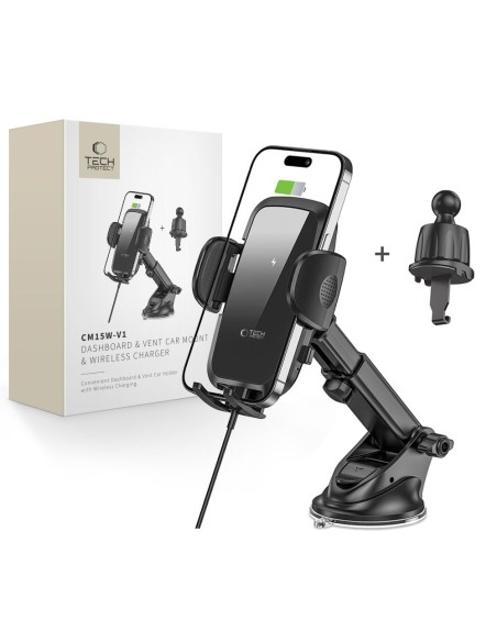 
Automobilinis laikiklis su indukciniu telefono įkrovikliu, skirtas prietaisų skydelio grotelėms, 15 W - juodas
