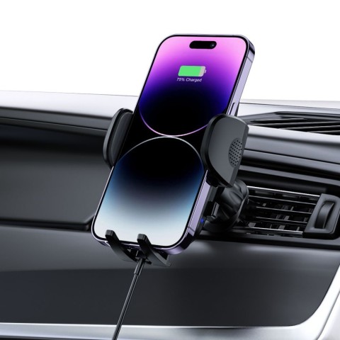 
Automobilinis laikiklis su indukciniu telefono įkrovikliu, skirtas prietaisų skydelio grotelėms, 15 W - juodas
