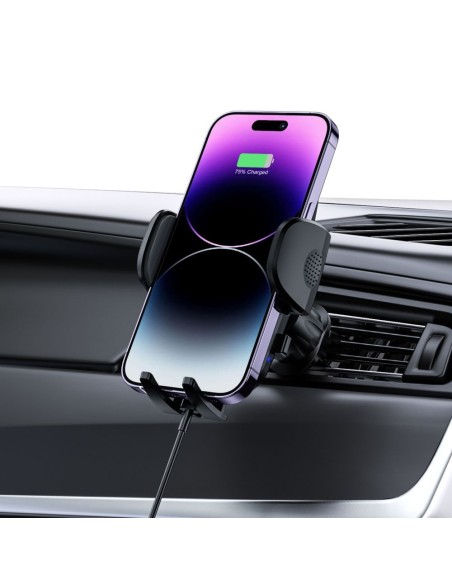 
Automobilinis laikiklis su indukciniu telefono įkrovikliu, skirtas prietaisų skydelio grotelėms, 15 W - juodas
