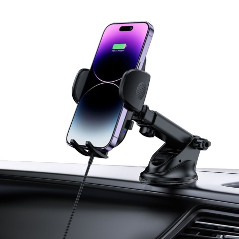 
Automobilinis laikiklis su indukciniu telefono įkrovikliu, skirtas prietaisų skydelio grotelėms, 15 W - juodas
