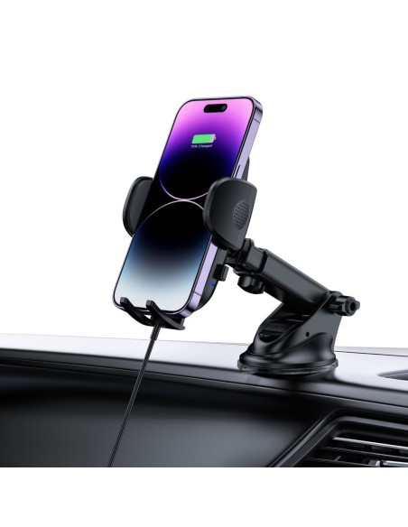 
Automobilinis laikiklis su indukciniu telefono įkrovikliu, skirtas prietaisų skydelio grotelėms, 15 W - juodas

