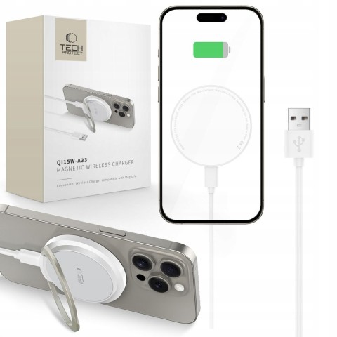 
Indukcinis įkroviklis su stovu, USB-A - USB-C MagSafe laidas - baltas
