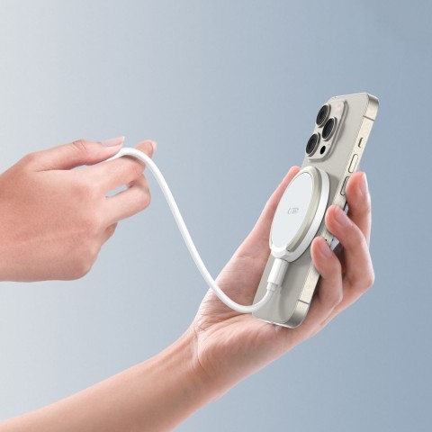 
Indukcinis įkroviklis su stovu, USB-A - USB-C MagSafe laidas - baltas
