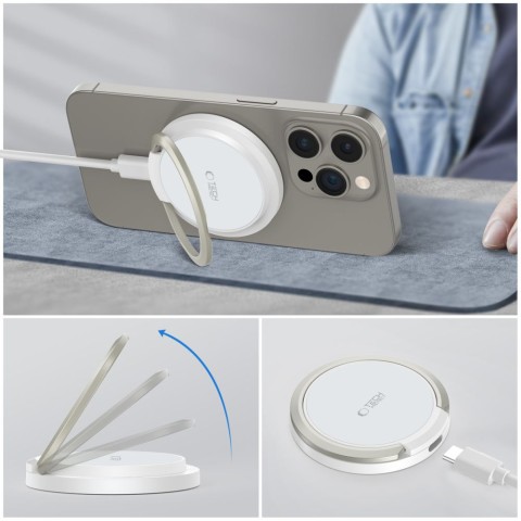 
Indukcinis įkroviklis su stovu, USB-A - USB-C MagSafe laidas - baltas

