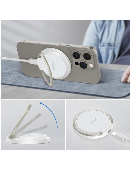 
Indukcinis įkroviklis su stovu, USB-A - USB-C MagSafe laidas - baltas
