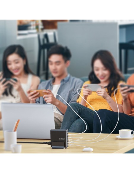 
Įkrovimo stotelė įrenginiams su ekranu 3x USB-C 2x USB-A GaN 140W - juoda
