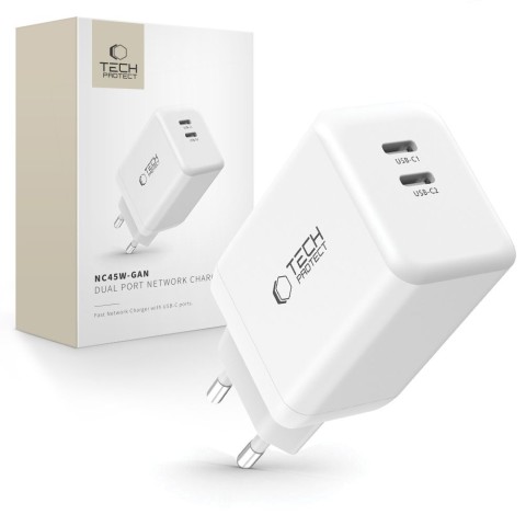 
NC45W-GAN 2x USB-C 45W sieninis įkroviklis – baltas

