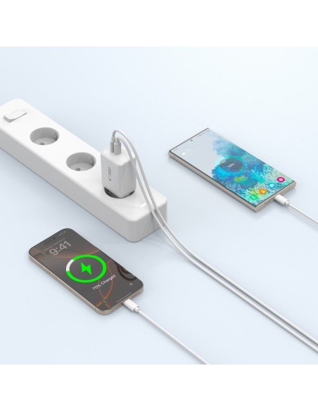 
NC45W-GAN 2x USB-C 45W sieninis įkroviklis – baltas
