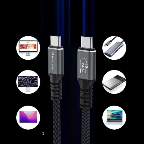 
„Thunderbolt 4“ USB-C laidas 240 W 4K 1 m – juodas
