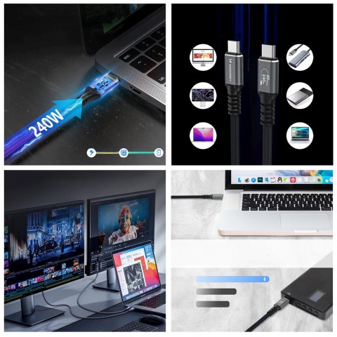 
„Thunderbolt 4“ USB-C laidas 240 W 4K 1 m – juodas
