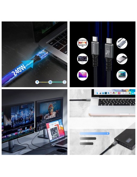 
„Thunderbolt 4“ USB-C laidas 240 W 4K 1 m – juodas
