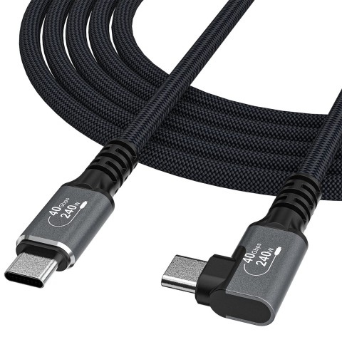 
„Thunderbolt 4“ USB-C 240 W 4K 1 m kampinis kabelis – juodas
