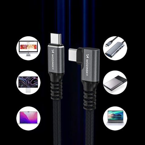 
„Thunderbolt 4“ USB-C 240 W 4K 1 m kampinis kabelis – juodas

