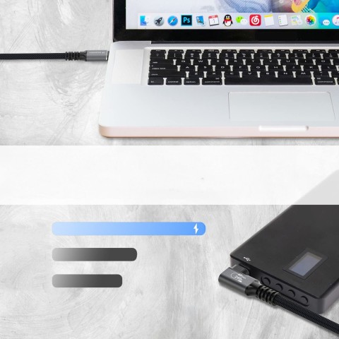 
„Thunderbolt 4“ USB-C 240 W 4K 1 m kampinis kabelis – juodas
