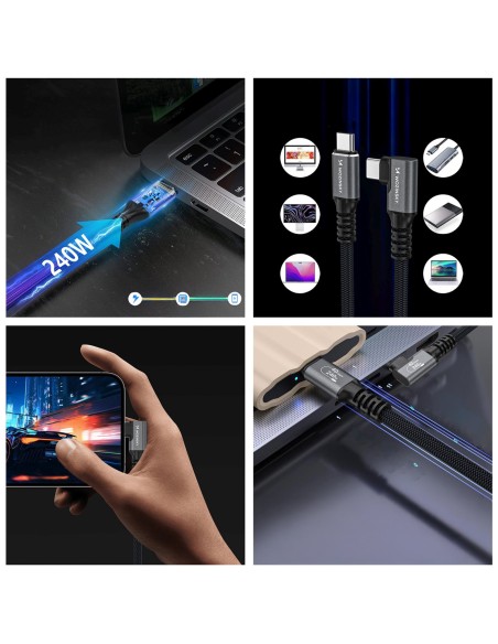 
„Thunderbolt 4“ USB-C 240 W 4K 1 m kampinis kabelis – juodas
