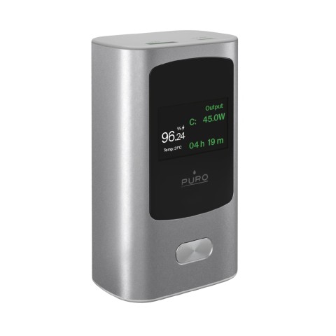 
10000mAh išorinė baterija su ekranu, USB-A, USB-C, 45W, pilka
