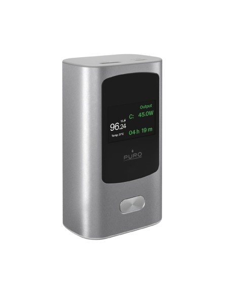 
10000mAh išorinė baterija su ekranu, USB-A, USB-C, 45W, pilka
