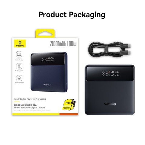 
„Blade H1“ 20000mAh USB-A USB-C 100W ekrano įkroviklis – juodas
