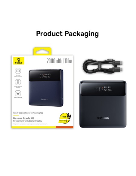 
„Blade H1“ 20000mAh USB-A USB-C 100W ekrano įkroviklis – juodas

