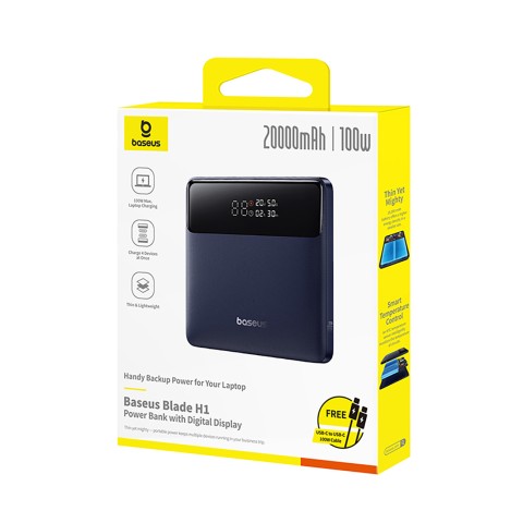 
„Blade H1“ 20000mAh USB-A USB-C 100W ekrano įkroviklis – juodas
