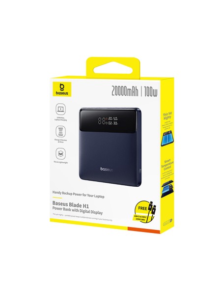 
„Blade H1“ 20000mAh USB-A USB-C 100W ekrano įkroviklis – juodas
