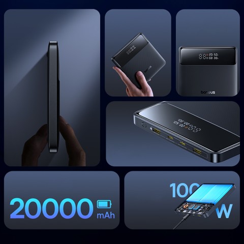 
„Blade H1“ 20000mAh USB-A USB-C 100W ekrano įkroviklis – juodas
