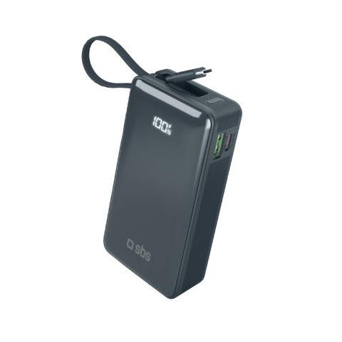 
10000mAh USB-A/ C nešiojamoji baterija su integruotu ekranu ir 20 W USB-C laidu – tamsiai pilka
