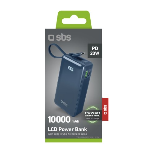 
10000mAh USB-A/ C nešiojamoji baterija su integruotu ekranu ir 20 W USB-C laidu – tamsiai pilka
