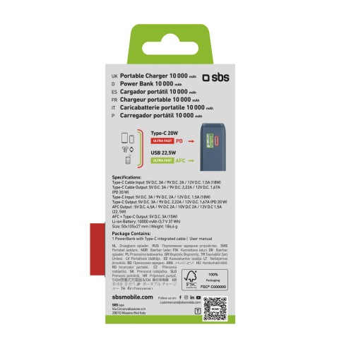 
10000mAh USB-A/ C nešiojamoji baterija su integruotu ekranu ir 20 W USB-C laidu – tamsiai pilka
