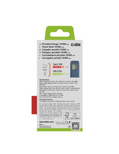 
10000mAh USB-A/ C nešiojamoji baterija su integruotu ekranu ir 20 W USB-C laidu – tamsiai pilka
