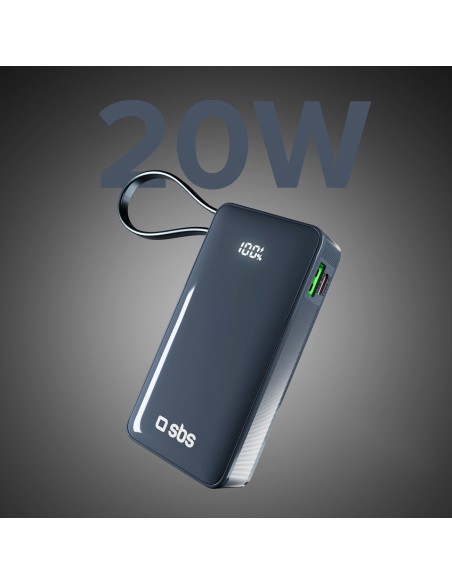 
10000mAh USB-A/ C nešiojamoji baterija su integruotu ekranu ir 20 W USB-C laidu – tamsiai pilka
