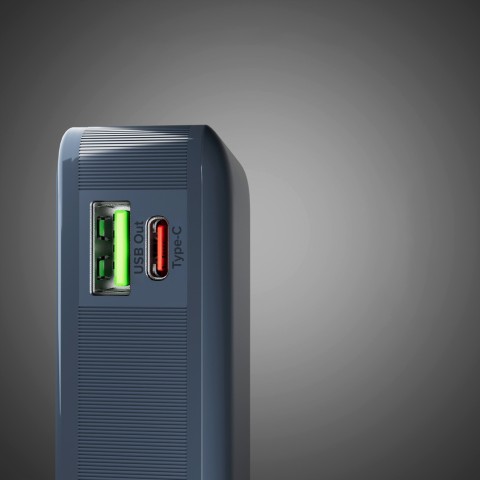
10000mAh USB-A/ C nešiojamoji baterija su integruotu ekranu ir 20 W USB-C laidu – tamsiai pilka
